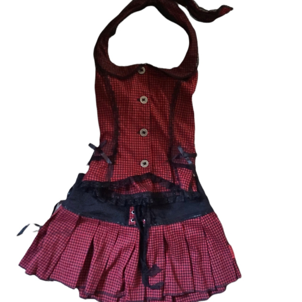 Tripp NYC 2-Piece  Gingham Halter Top & Skirt Set